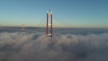 ÇANAKKALE – Sis altında kalan “1915 Çanakkale Köprüsü” dron ile görüntülendi